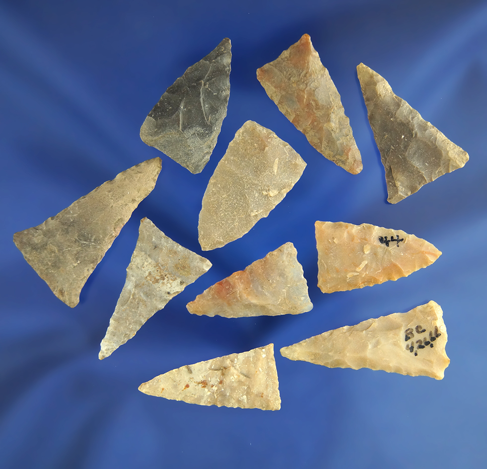 Set of 10 Triangle points found in Greenup Co., Kentucky. Largest is 1 1/2".