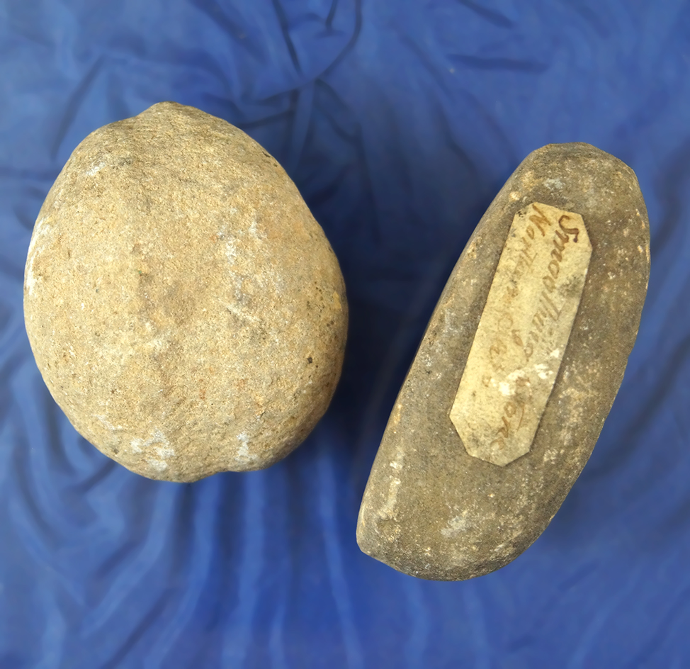 Pair of Ohio stone artifacts including a very unique fully grooved weights and a 2 3/4" nutting ston