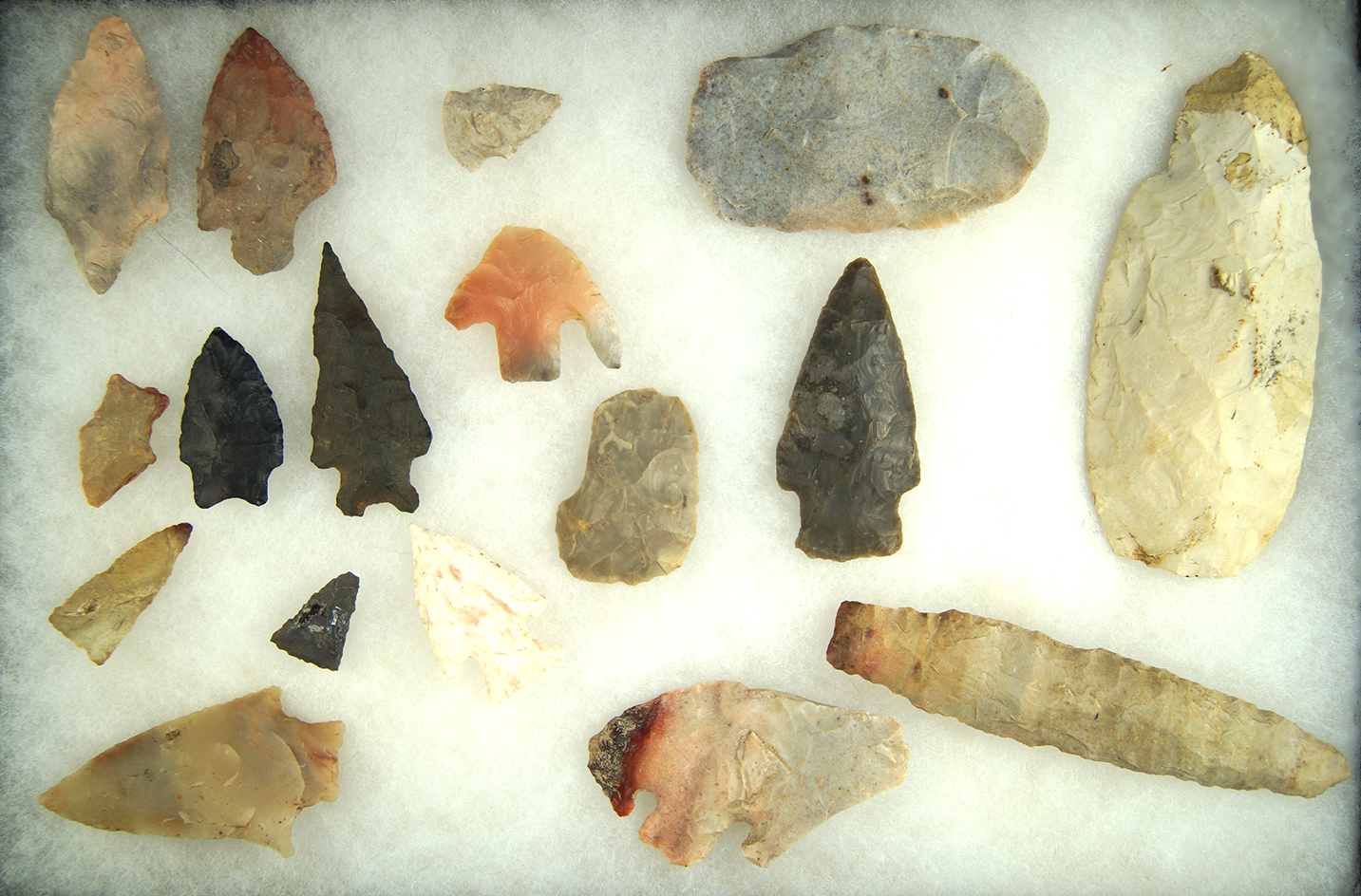 Ex. Perino! Frame of 17 assorted artifacts from Arkansas and Missouri purchased from Greg Perino