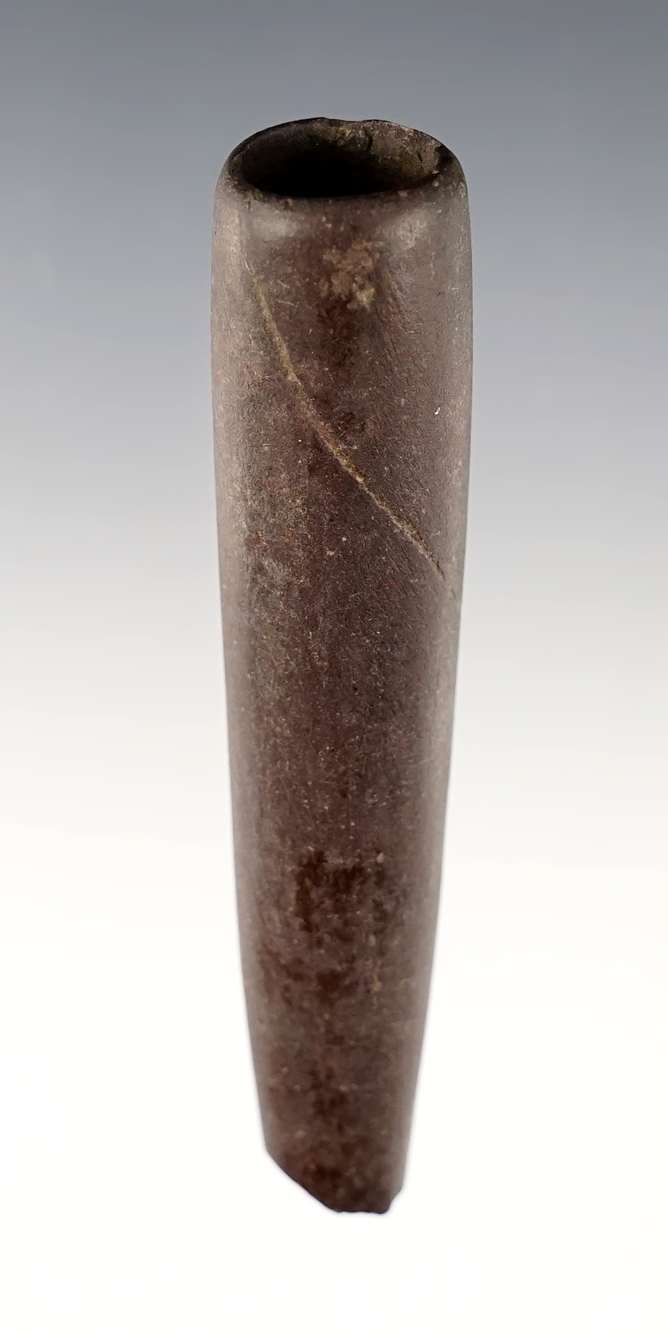 3 7/16" Brown Slate Tube Pipe - Math Township, Allen Co., Ohio. Ex. Gass, Dana Staley.