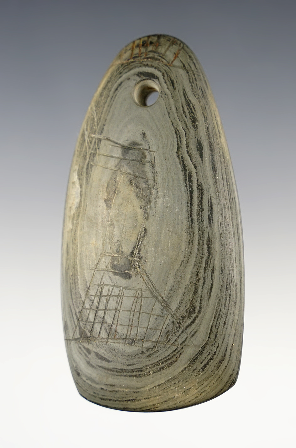 3 3/8" Engraved Slate Pendant found in Hamilton Co., Ohio. 