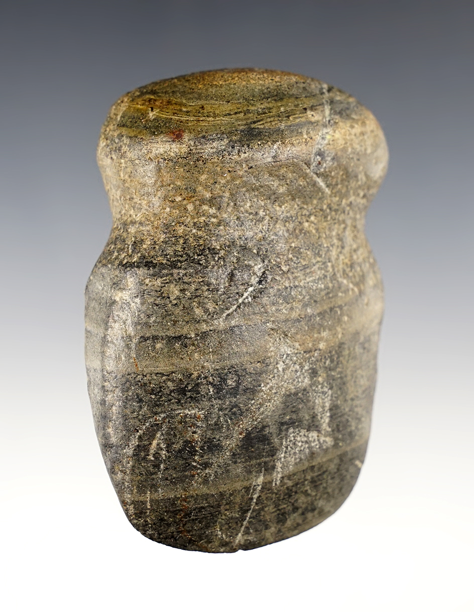 3 9/16" Full Groove Axe made from Banded Glacial Slate. Found in Richland Co., Ohio. 