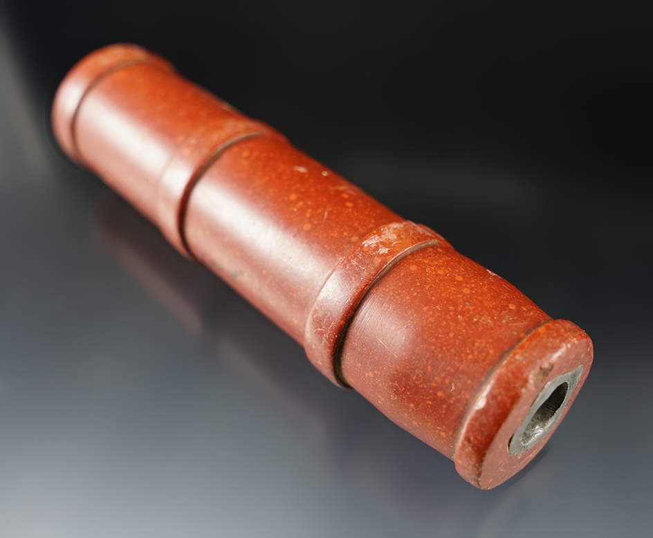 4 1/2" Circa 1800's Catlinite Tube Pipe with a lead inlay insert at stem area. 