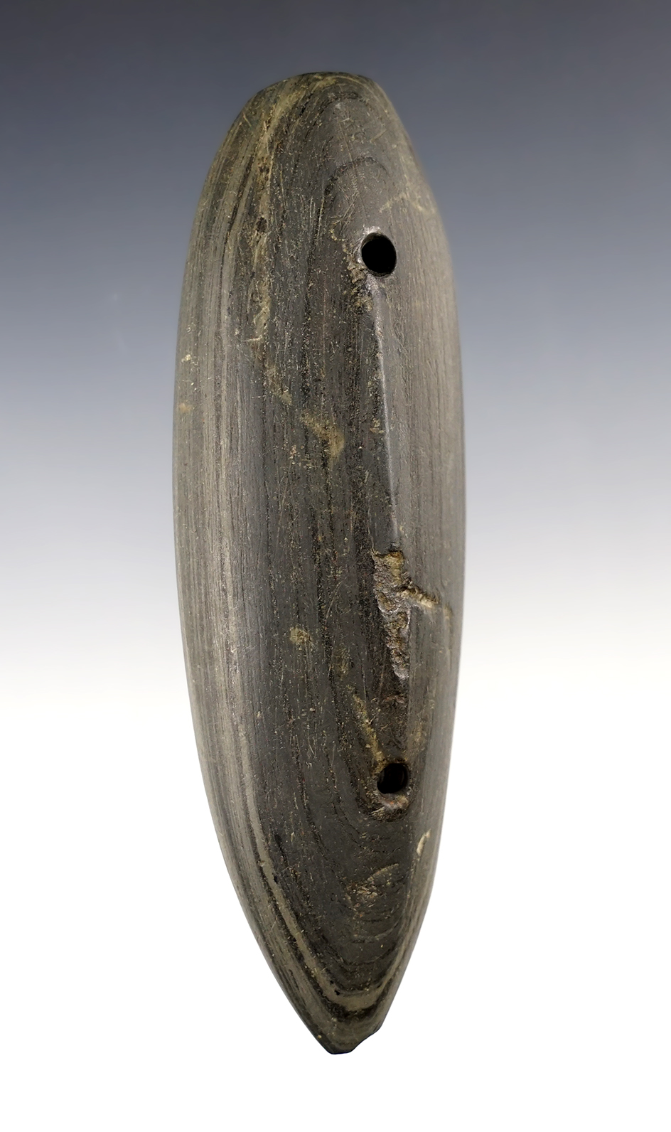 4 3/4" Glacial Kame Ridge Gorget made from Banded Slate - Crawford Co., Ohio. Pictured. 