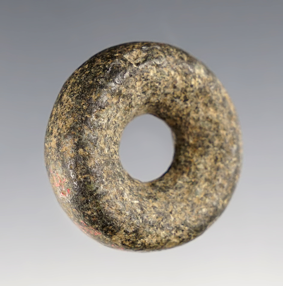 Miniature 1 3/8" Ft. Ancient Perforated Discoidal made from Granite, Gauatin Co., Illinois. 