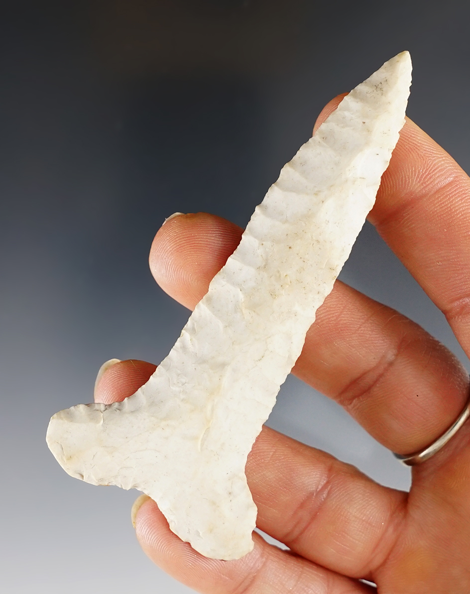 3 1/4" Thebes Drill made from Burlington Chert. Found in Fulton Co., Illinois. Ex. Ray Long. 