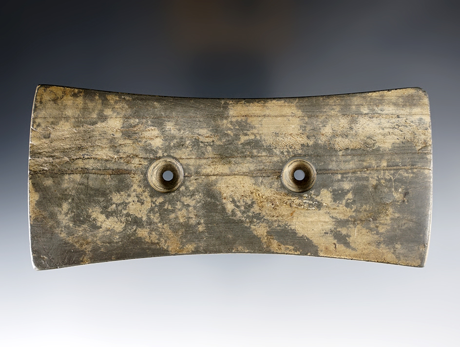 5 1/4" Bi-concave Gorget made from slate. Found in Franklin Co., Ohio by Stan Copeland. 