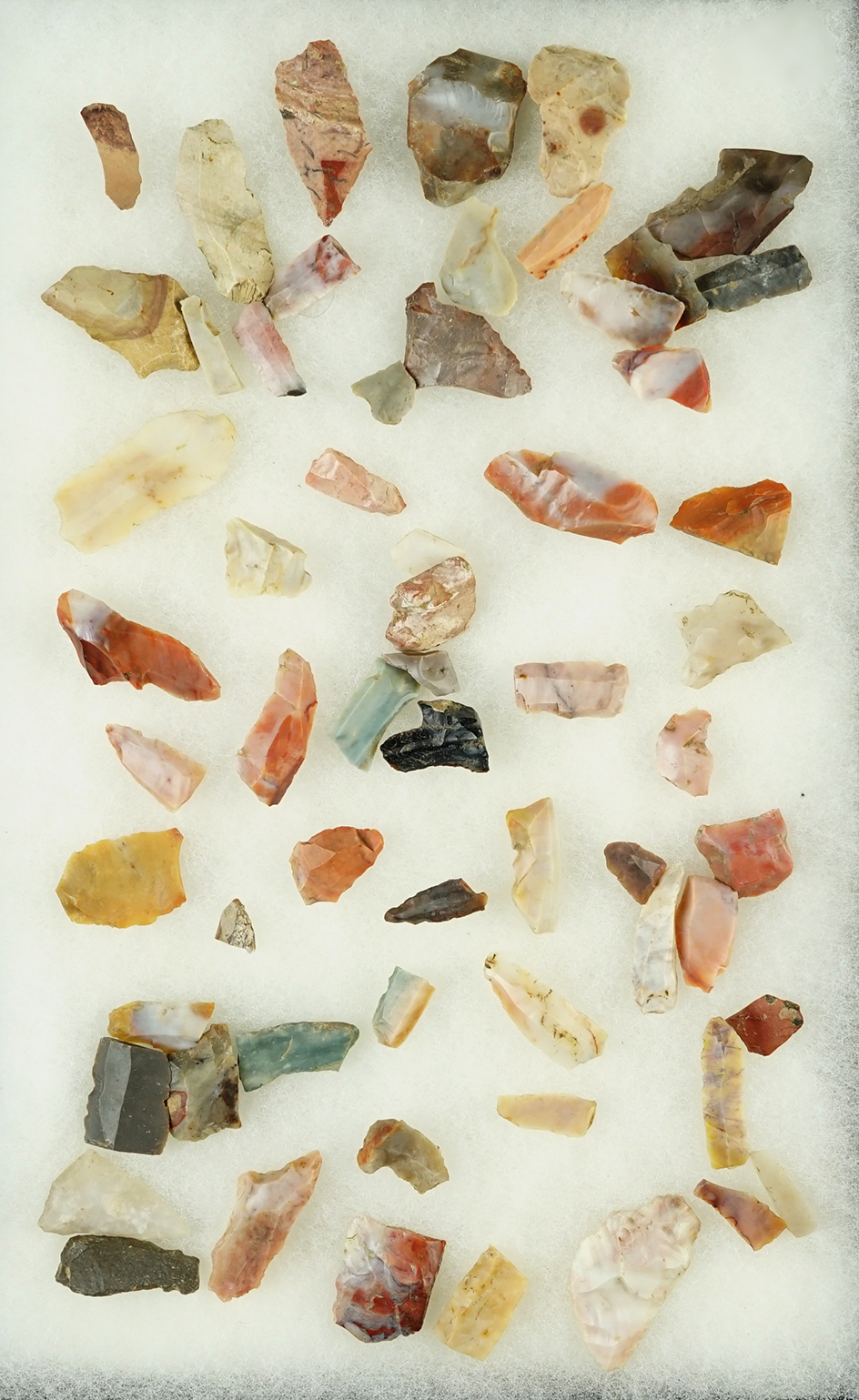 Set of colorful Flint Ridge Bladelets and flaked tools.