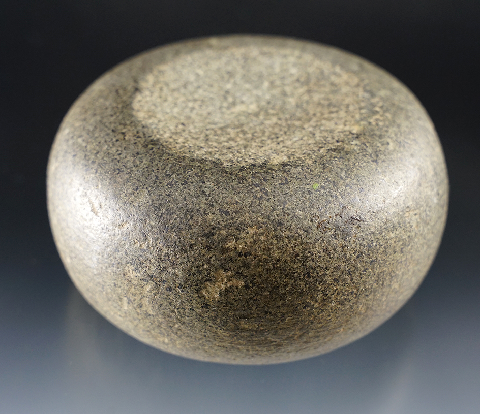3 3/4" Discoidal made from Granite. Found in Schuyler Co., Illinois. Ex. Ernest and May Bollinger.