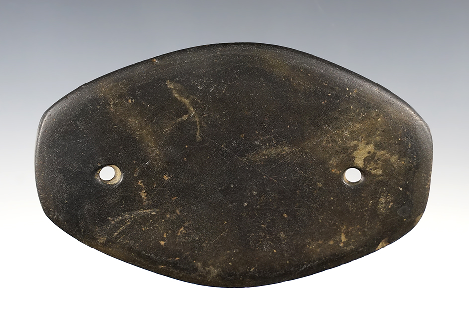 4 3/8" Glacial Kame Gorget made from Hardstone with tally marks to two edges, found in Ohio. 