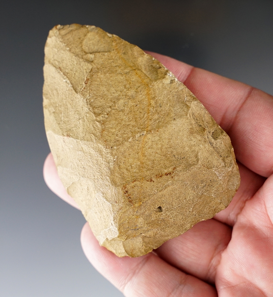 3 1/4" Flint Celt with nice use polish found in Pennsylvania. Comes with a Bennett COA.