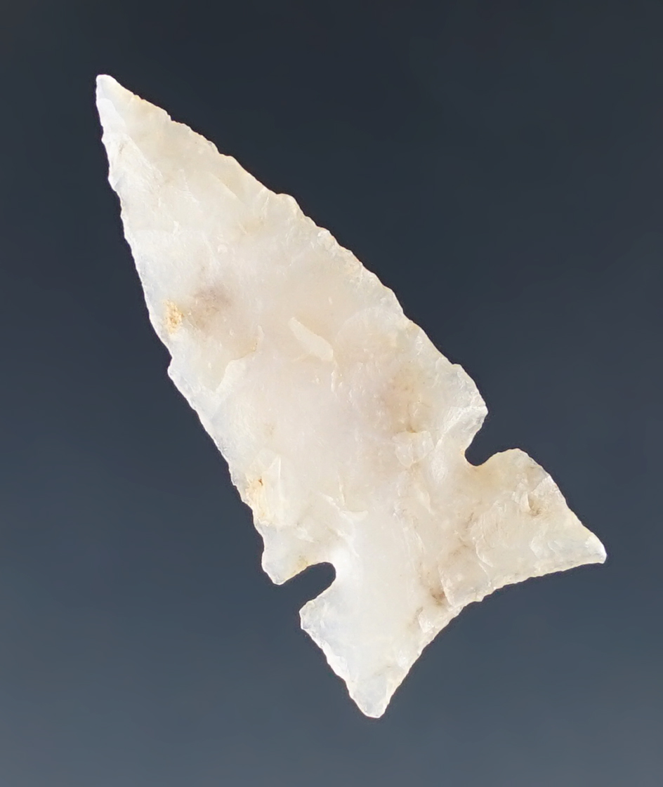 1 1/8" well styled and nicely flaked Sidenotch Arrow Point found in New Mexico.