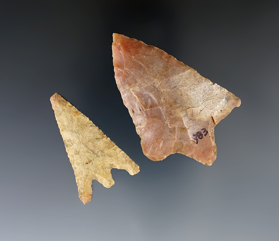 Pair of flaked points - Alachua Co., Florida. Comes with 1940's collector catalog cards.
