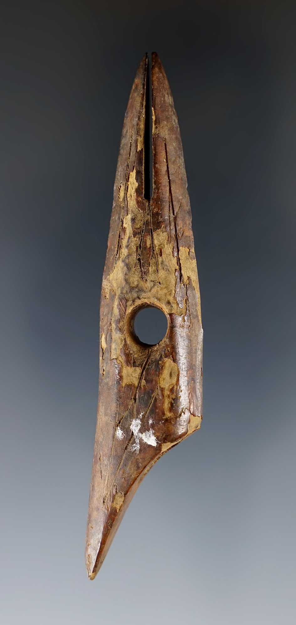 3 3/8" nicely incised very old ivory harpoon toggle found in Alaska.