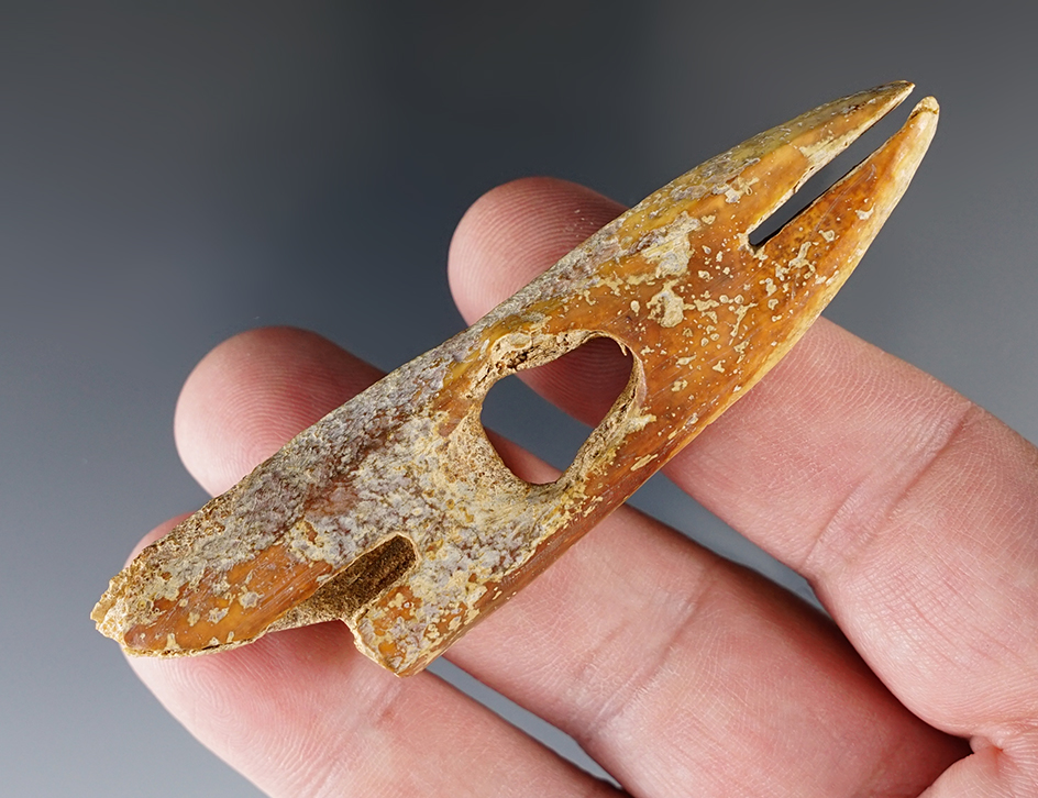 Heavily patinated 3 3/8" Inuit harpoon toggle found in Alaska.