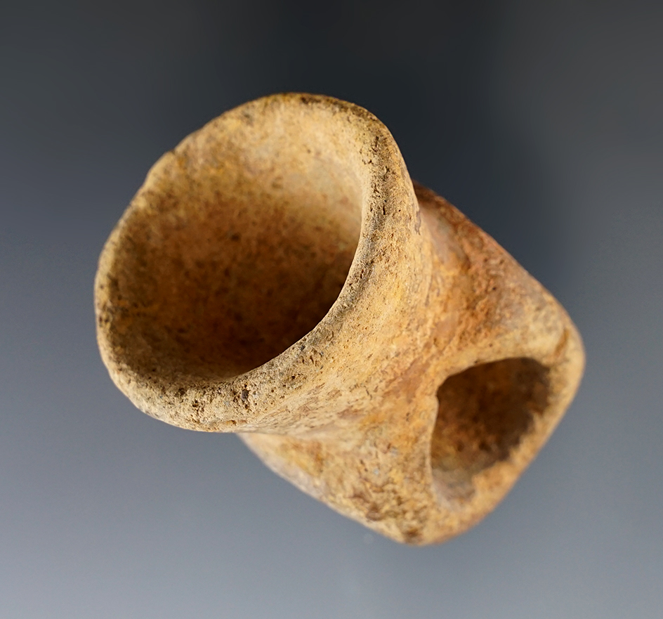 Nicely styled 1 13/16" tall pottery pipe found in South Georgia/North Florida.