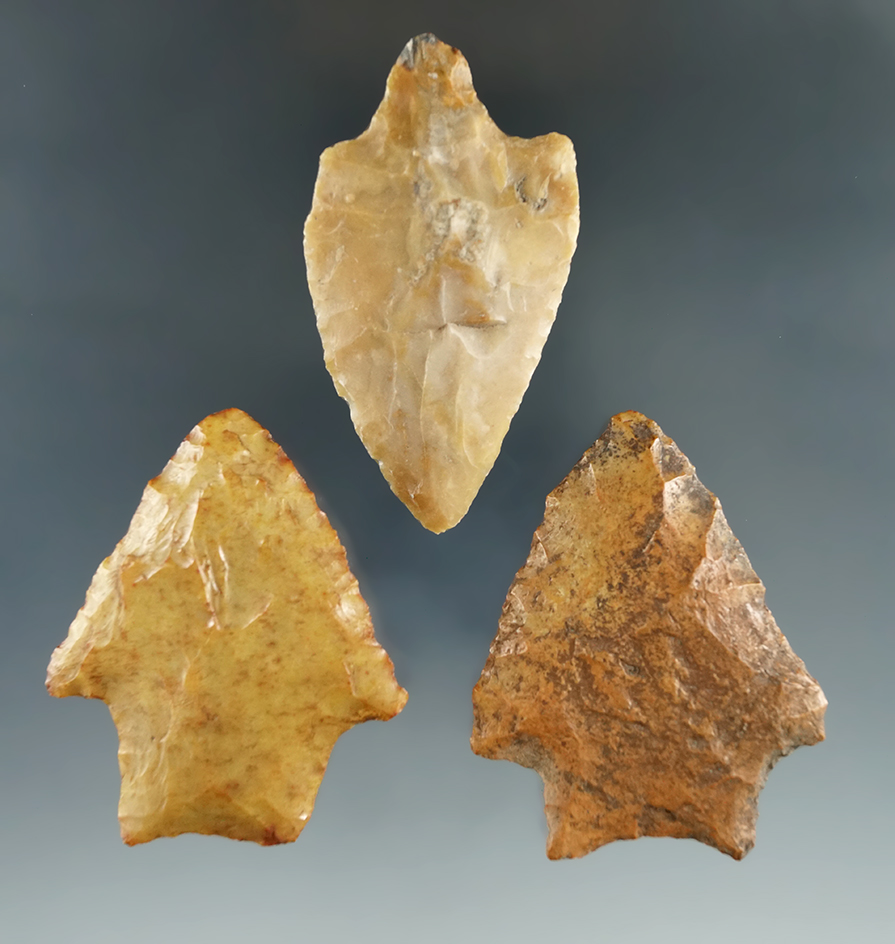 Set of three well patinated Florida artifacts, largest is 2 5/16".