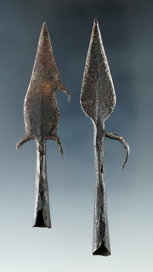 Pair of metal arrowheads from Papua New Guinea, largest is 3 7/16".