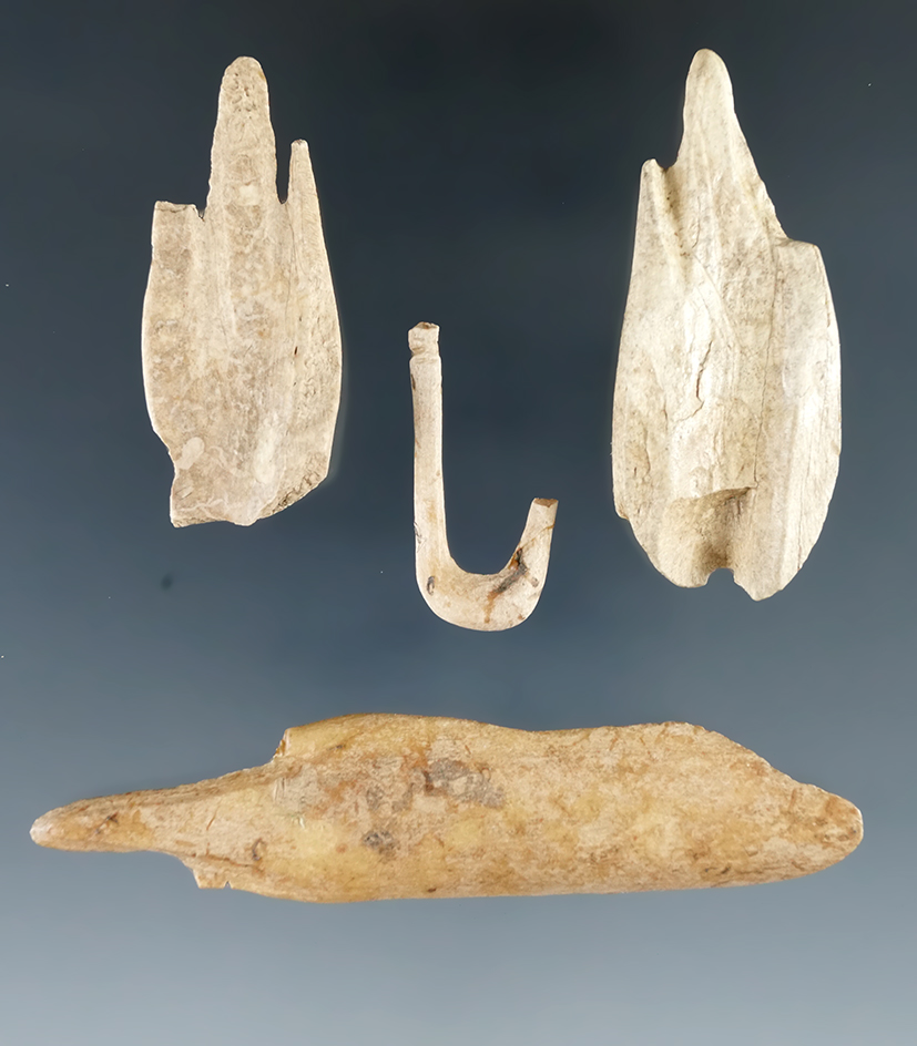 Interesting set of bone fishhook blanks and one bone hook found at Crib Mound, Spencer Co., Indiana.