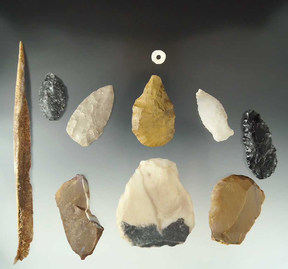 Group of assorted artifacts found near the Upper Columbia River, Washington in 1961.