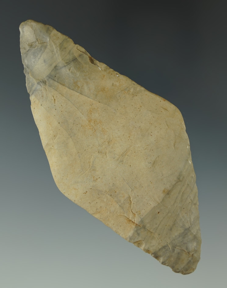 River polished 3 13/16" Harahey Four Beveled Knife found in the Kansas Area.