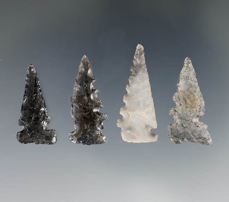 Set of four Dry Prong Points with nice serrations found in New Mexico. Largest is 1 3/16".