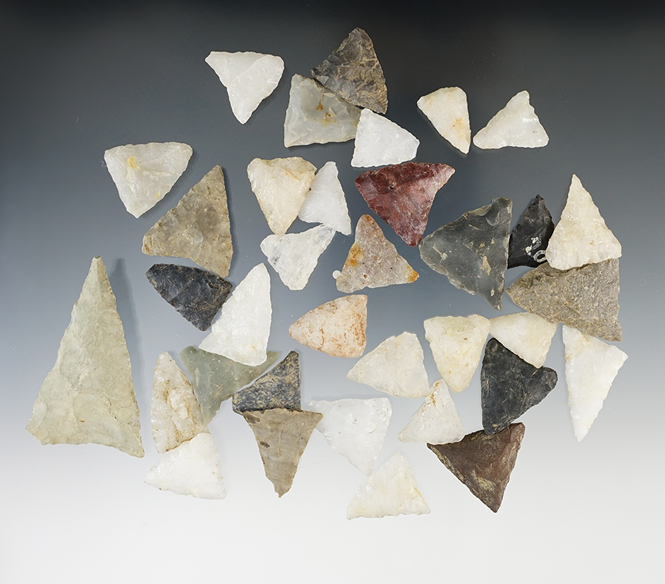 Set of 35 assorted triangle points found in Maryland and Delaware. Largest is 2 1/16".