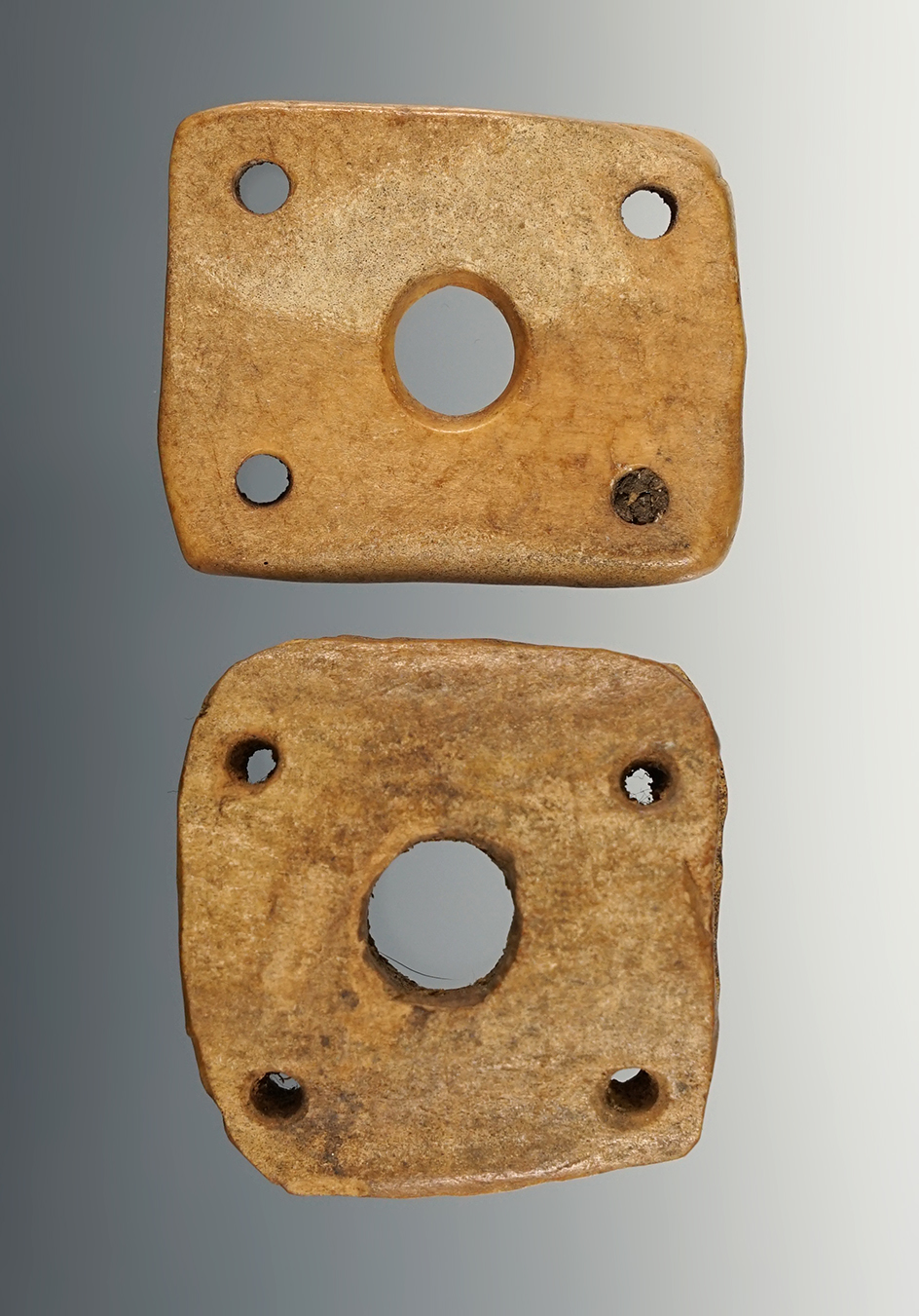 Pair of drilled bone artifacts found in Alaska, largest is 2 1/8".