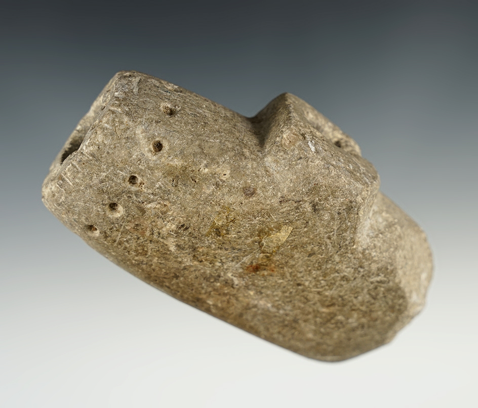4 1/2" stone pipe found in southern Georgia made from limestone. nicely decorated.