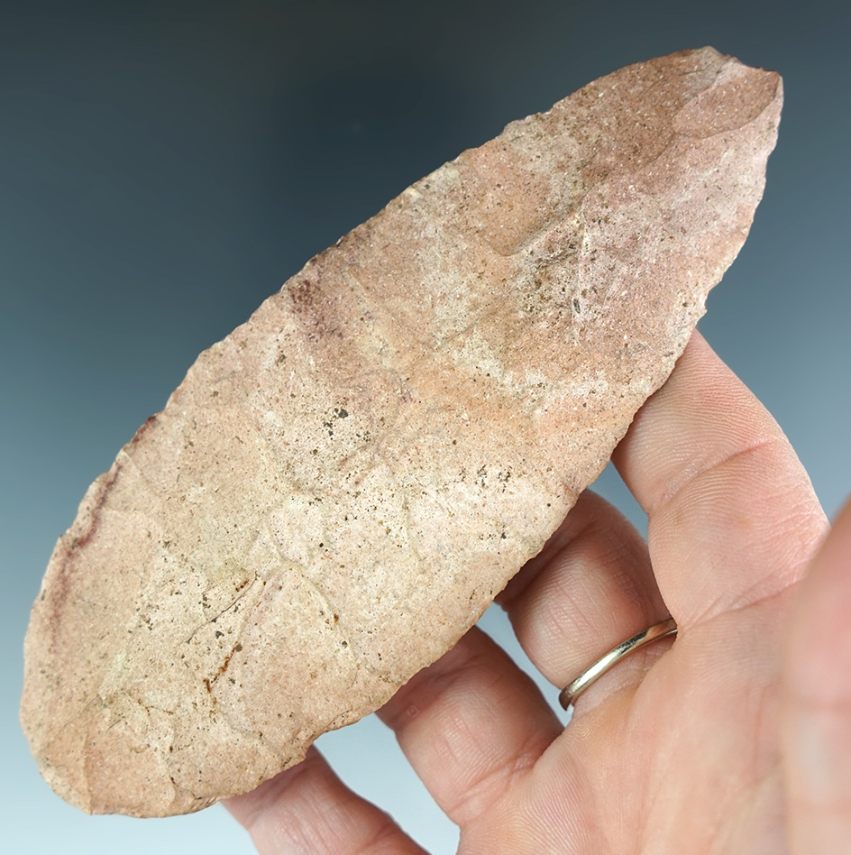 4 7/8" Mottled pink Flint blade found in Missouri.