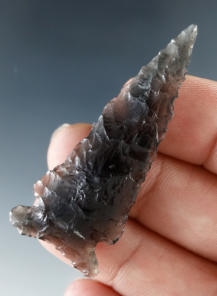 2" Elko made from attractive translucent smoke obsidian found in Humboldt Co., Nevada.
