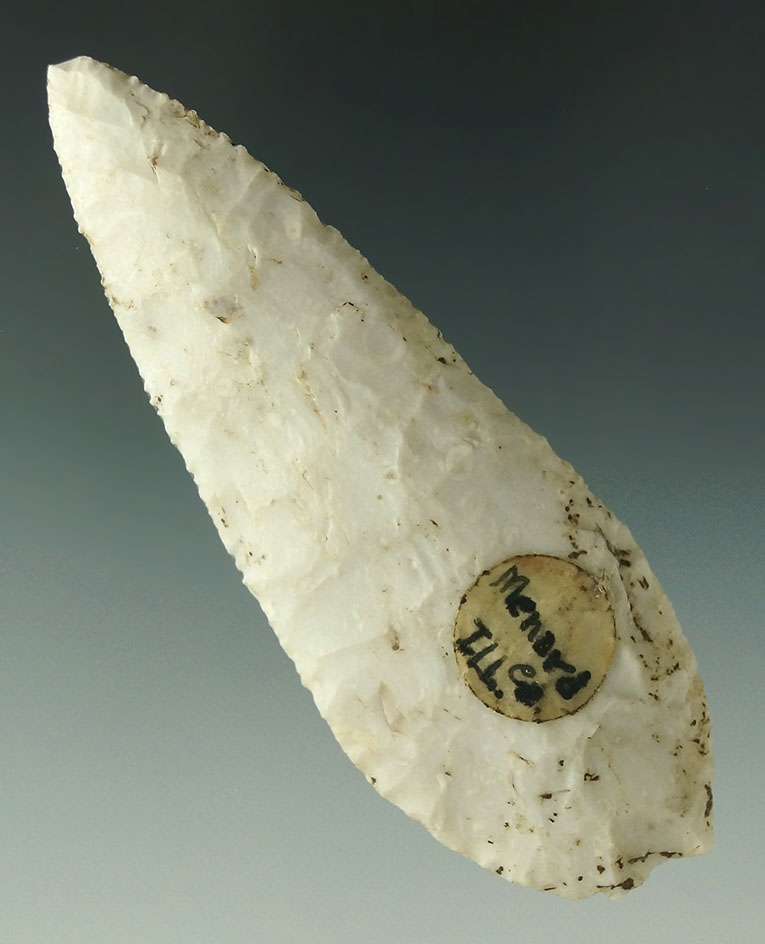 3 7/8" Fayette found in Minard Co., Illinois made from Burlington chert. Comes with a Bennett COA.