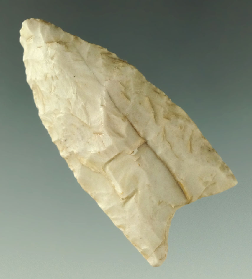 2 1/4" Paleo Fluted Clovis found in Boone Co., Arkansas by Glenn Gwynn. Comes with a Bennett COA.