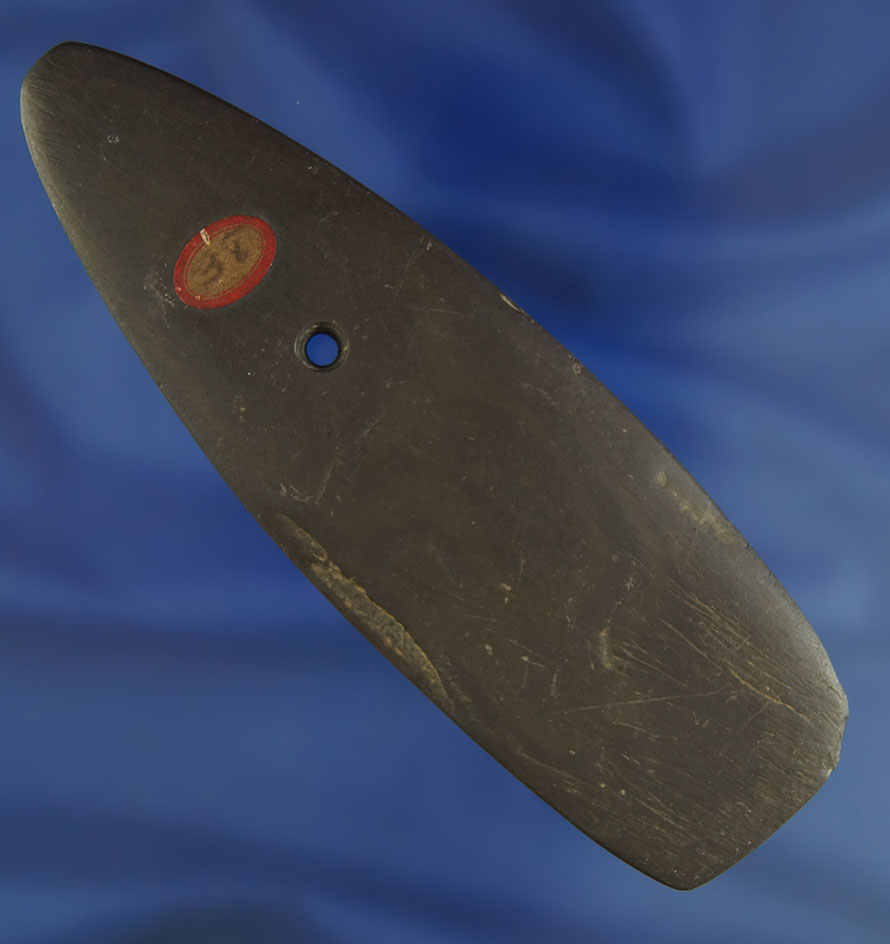 4 13/16" brown slate Trapezoidal Pendant found in Wood Co.,  Ohio.