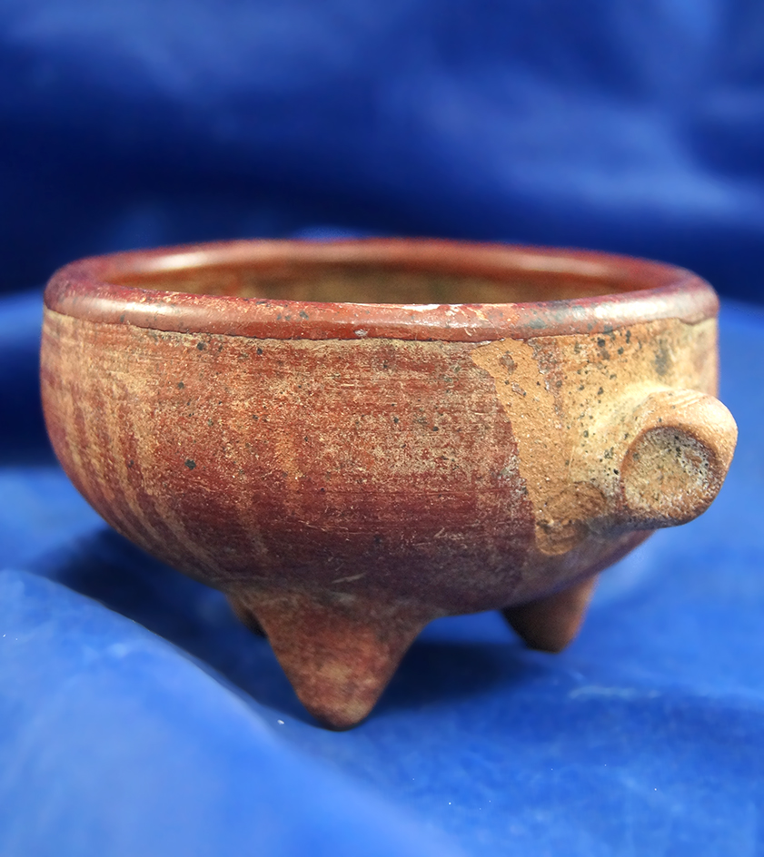 Nicely styled 4 3/16" wide Pre Columbian Turtle Effigy Tri-Leg Polychrome Bowl - Central America.