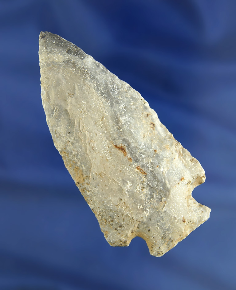 3 1/2" Archaic Cornernotch made from Jefferson City chert found in Cole Co.,  Missouri.