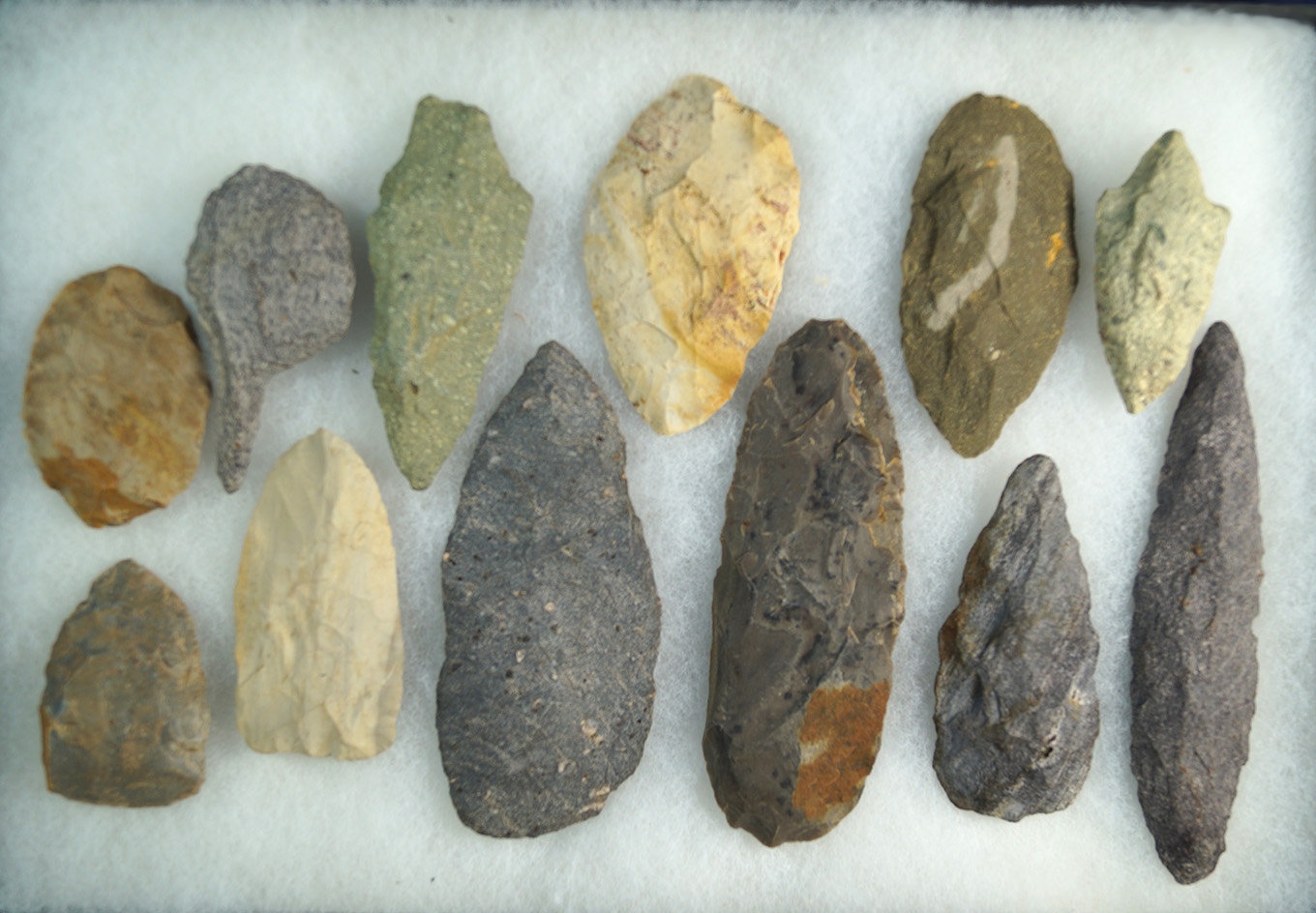 Set of 12 Flaked Knives found in North Carolina, largest is 4 3/4".