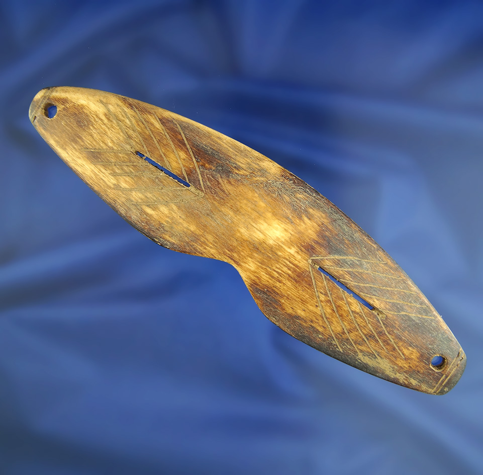 6 1/16" Alaskan snow goggles made from bone with nice engraved design.