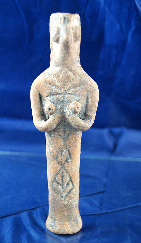 5 3/4" tall Pre Columbian Female Pottery Figural found in Mexico.