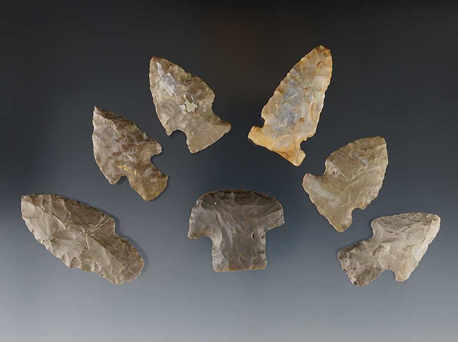 Set of 7 nice Kentucky Points. The largest is 2 7/16".