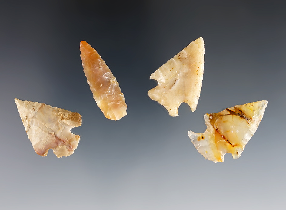 Set of 4 Columbia River Points. Ex. Frank Wilke who owned a private museum in Bingen, WA.