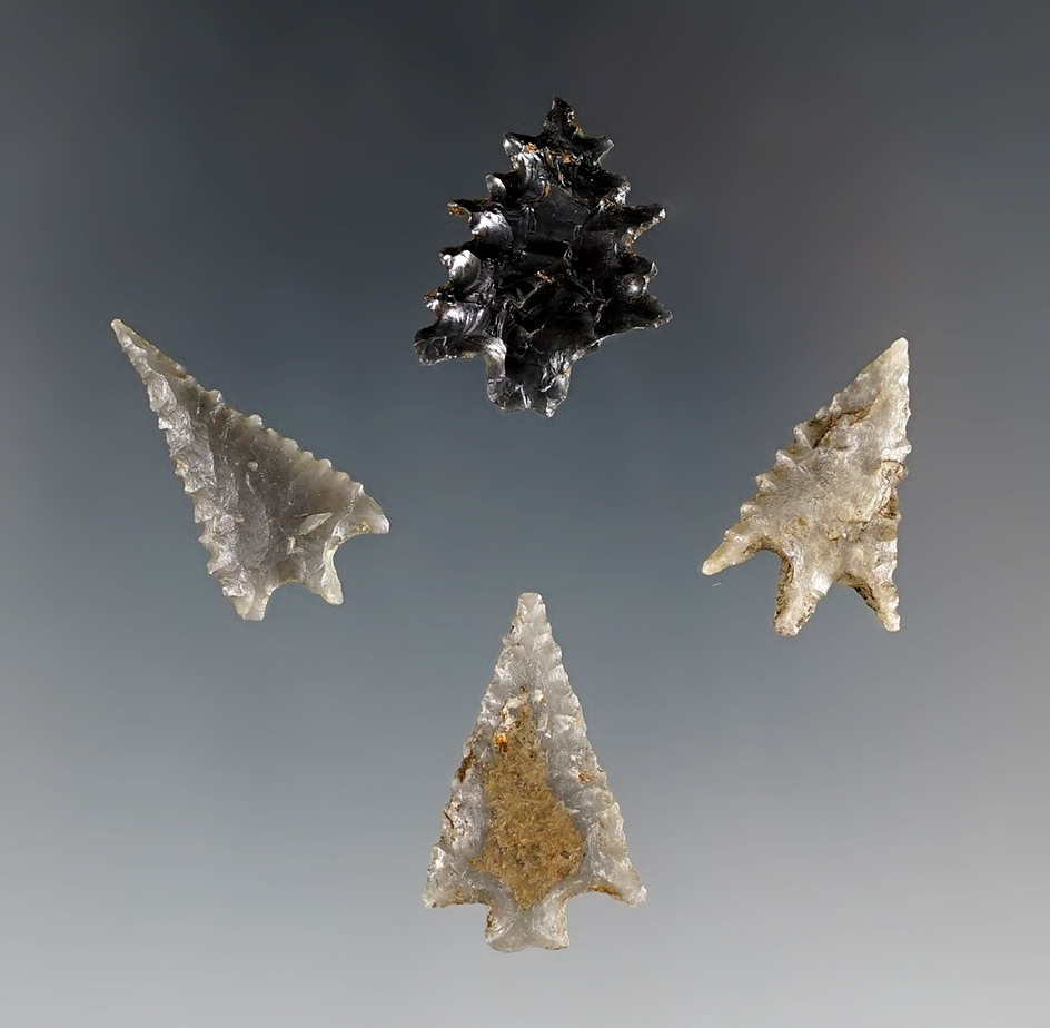 Set of 4 nicely flaked Columbia Plateau Points. The largest is 15/16".
