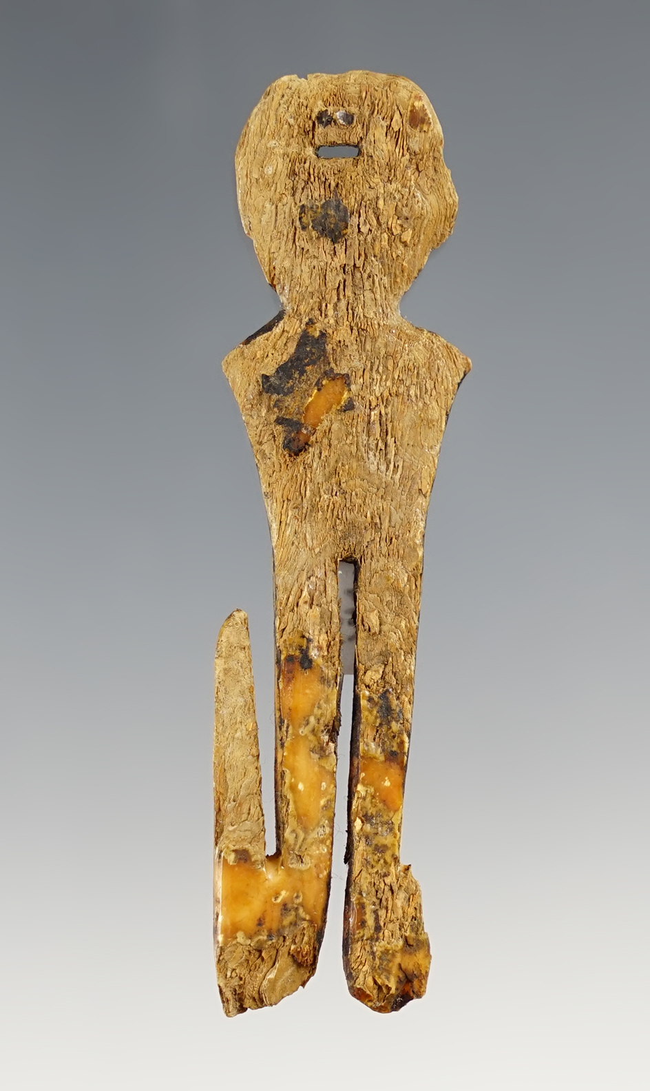 Well patinated 2 11/16" Human Effigy Hairpin found in New York.