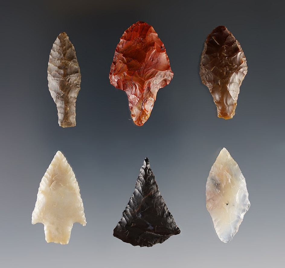 Set of 6 nicely made Columbia River Points. Ex. Frank Wilke. The largest is 1 1/2".