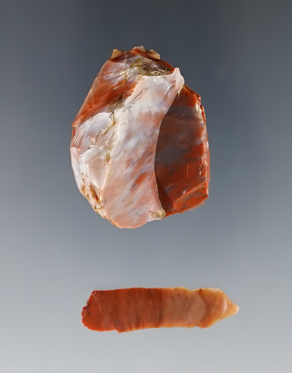 1 5/16" Ohio Flint Ridge Hopewell Core with the last bladelet struck off of it. 