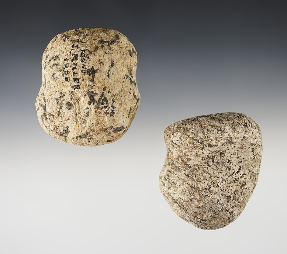 Pair of Grooved Hammerstones made from Hardstone. Ohio. Largest is 2 3/4".