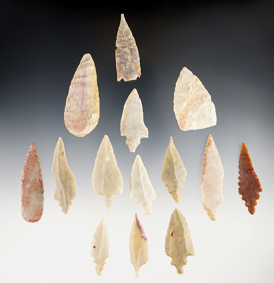 Set of 14 African Neolithic Points. The largest is 2 5/16".