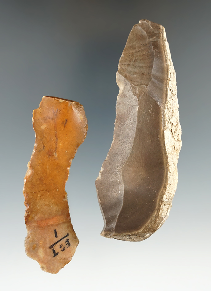 Pair of flaked tools found in the Kom Ombo area of Egypt, largest is 3 3/4".