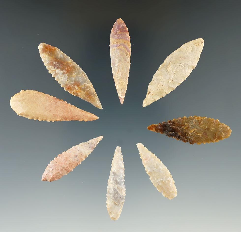 Set of eight well styled African Neolithic Leaf Points found in the northern Sahara desert