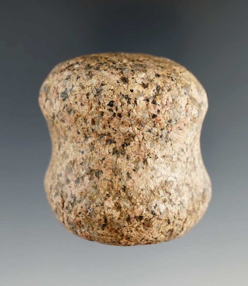 Very colorful 3/4 grooved 2" hammerstone made from beautiful granite - Wood Co., Ohio.